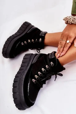 Boto Modne Damskie Botki Na Platformie Czarne Magnific