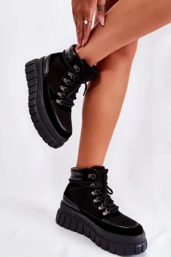 Boto Modne Damskie Botki Na Platformie Czarne Magnific