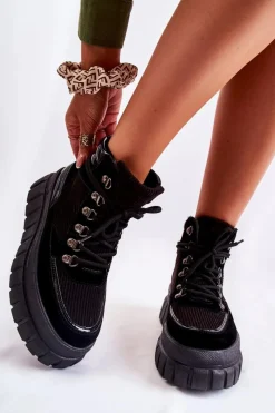 Boto Modne Damskie Botki Na Platformie Czarne Magnific