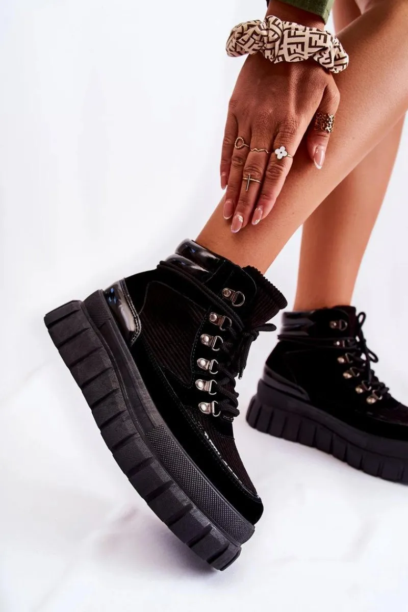 Boto Modne Damskie Botki Na Platformie Czarne Magnific