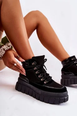 Boto Modne Damskie Botki Na Platformie Czarne Magnific