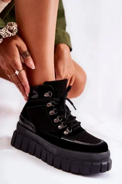 Boto Modne Damskie Botki Na Platformie Czarne Magnific