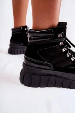 Boto Modne Damskie Botki Na Platformie Czarne Magnific