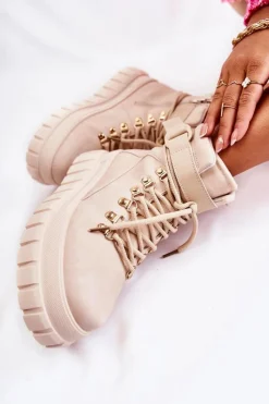 Outlet Modne Damskie Botki Na Platformie Z Paskiem Jasnobeżowe La Blanca Damskie Botki Zimowe Damskie|Brązowe I Beżowe Botki