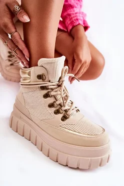Botki Zimowe Damskie|Brązowe I Beżowe Botki>Boto Modne Damskie Botki Na Platformie Beżowe Magnific