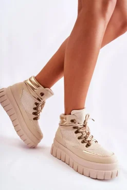 Botki Zimowe Damskie|Brązowe I Beżowe Botki>Boto Modne Damskie Botki Na Platformie Beżowe Magnific