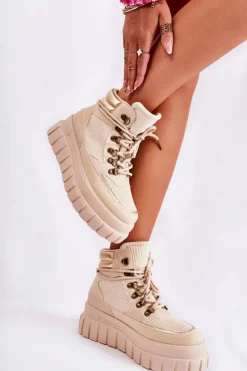 Botki Zimowe Damskie|Brązowe I Beżowe Botki><noscript><img width=