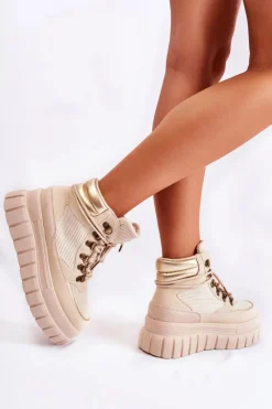 Botki Zimowe Damskie|Brązowe I Beżowe Botki><noscript><img width=