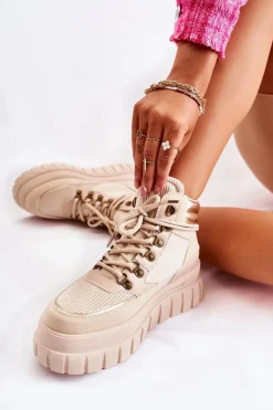 Botki Zimowe Damskie|Brązowe I Beżowe Botki><noscript><img width=