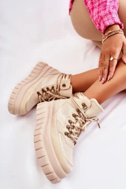 Botki Zimowe Damskie|Brązowe I Beżowe Botki><noscript><img width=