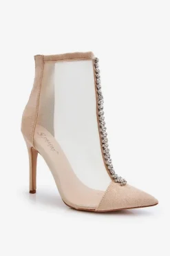 Outlet Modne Damskie Botki Na Szpilce Z Siateczką Beżowe Rummi Damskie Czarne Botki|Botki Na Obcasie