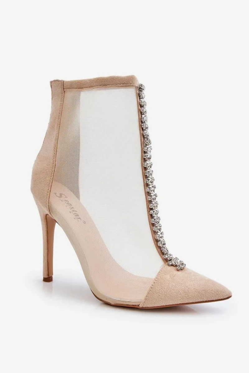 Outlet Modne Damskie Botki Na Szpilce Z Siateczką Beżowe Rummi Damskie Czarne Botki|Botki Na Obcasie