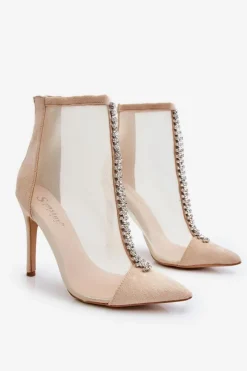 Outlet Modne Damskie Botki Na Szpilce Z Siateczką Beżowe Rummi Damskie Czarne Botki|Botki Na Obcasie