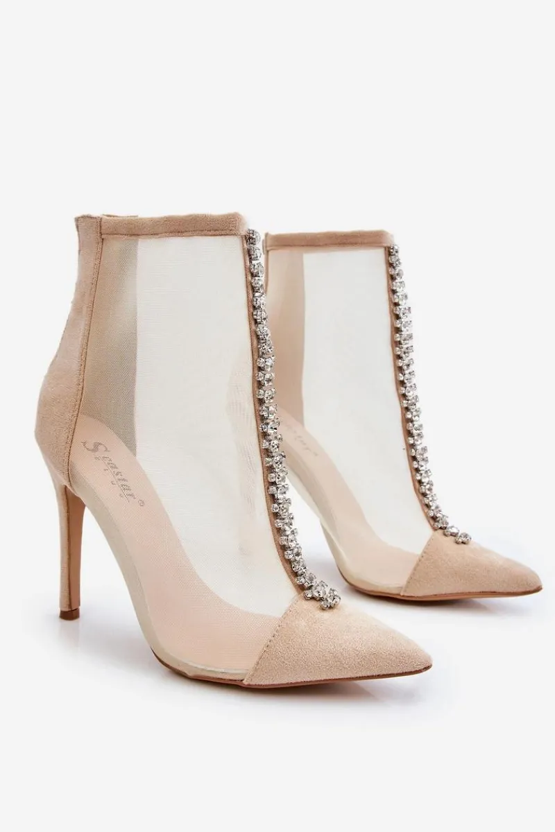 Outlet Modne Damskie Botki Na Szpilce Z Siateczką Beżowe Rummi Damskie Czarne Botki|Botki Na Obcasie