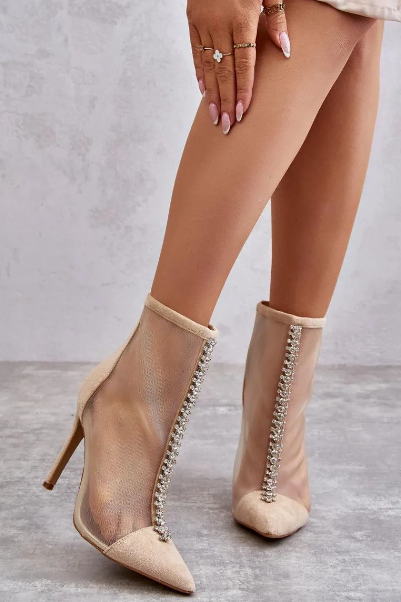 Outlet Modne Damskie Botki Na Szpilce Z Siateczką Beżowe Rummi Damskie Czarne Botki|Botki Na Obcasie