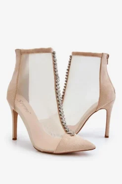 Outlet Modne Damskie Botki Na Szpilce Z Siateczką Beżowe Rummi Damskie Czarne Botki|Botki Na Obcasie