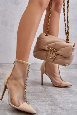 Outlet Modne Damskie Botki Na Szpilce Z Siateczką Beżowe Rummi Damskie Czarne Botki|Botki Na Obcasie