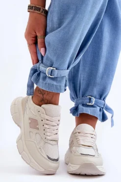 Sneakersy Damskie>Boto Modne Damskie Buty Sportowe Z Siateczką Beżowe Venice Beżowy
