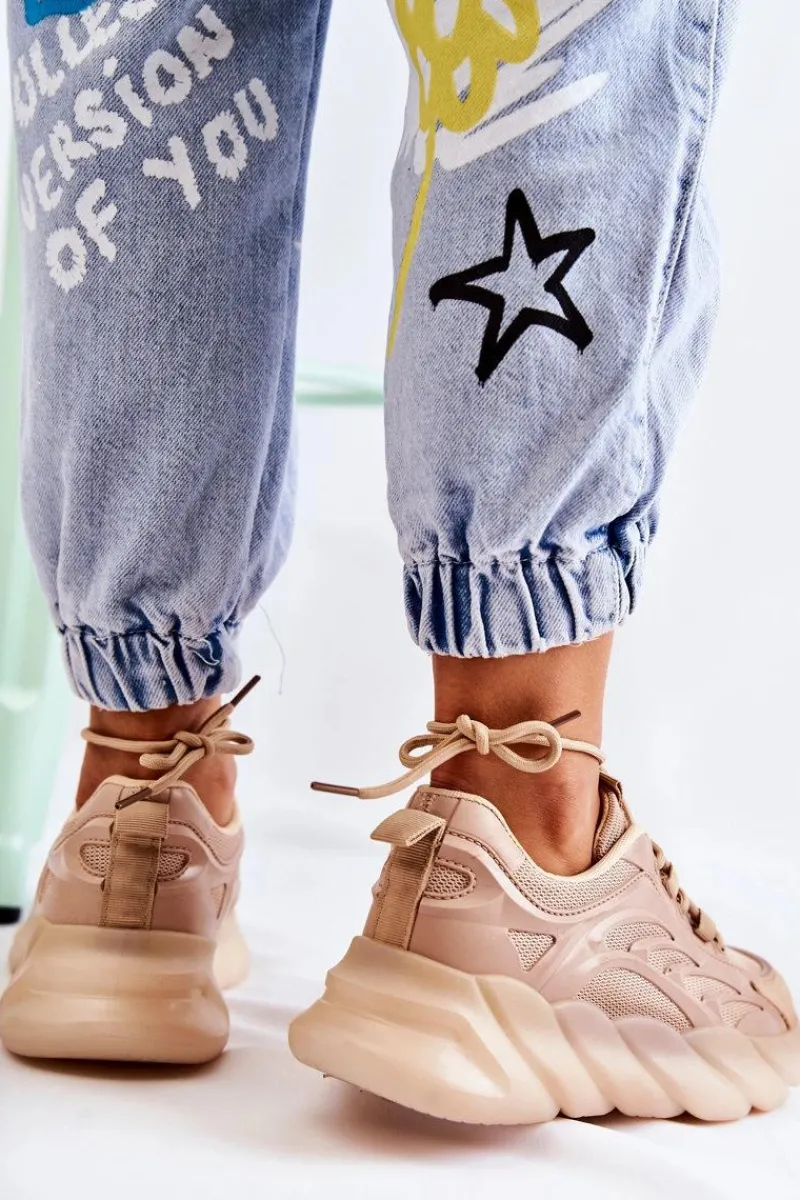 Sneakersy Damskie>Boto Modne Damskie Buty Sportowe Sneakersy Beżowe Sollero