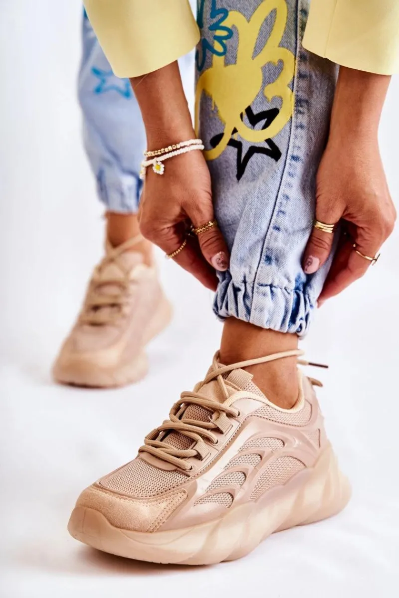 Sneakersy Damskie>Boto Modne Damskie Buty Sportowe Sneakersy Beżowe Sollero