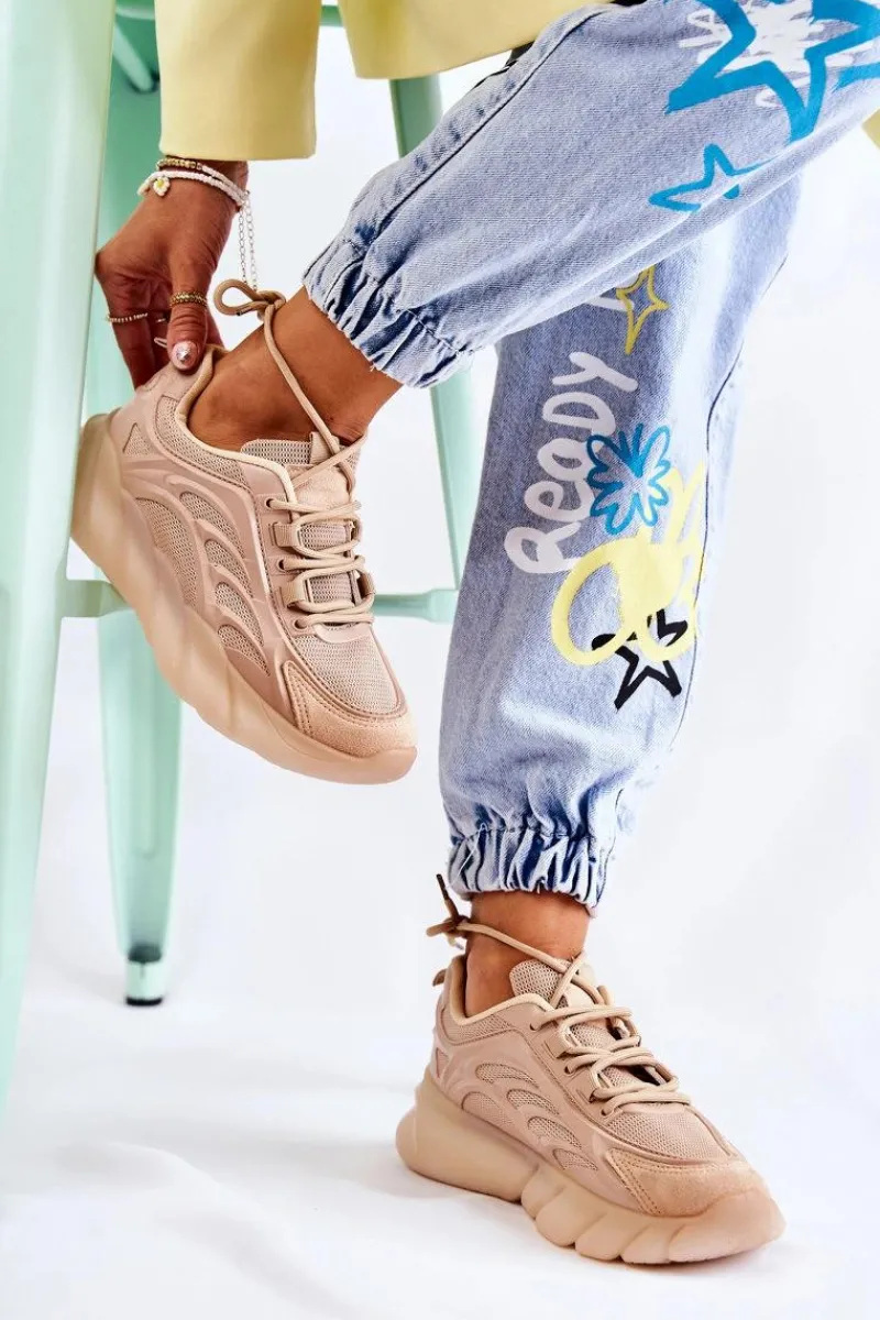 Sneakersy Damskie>Boto Modne Damskie Buty Sportowe Sneakersy Beżowe Sollero
