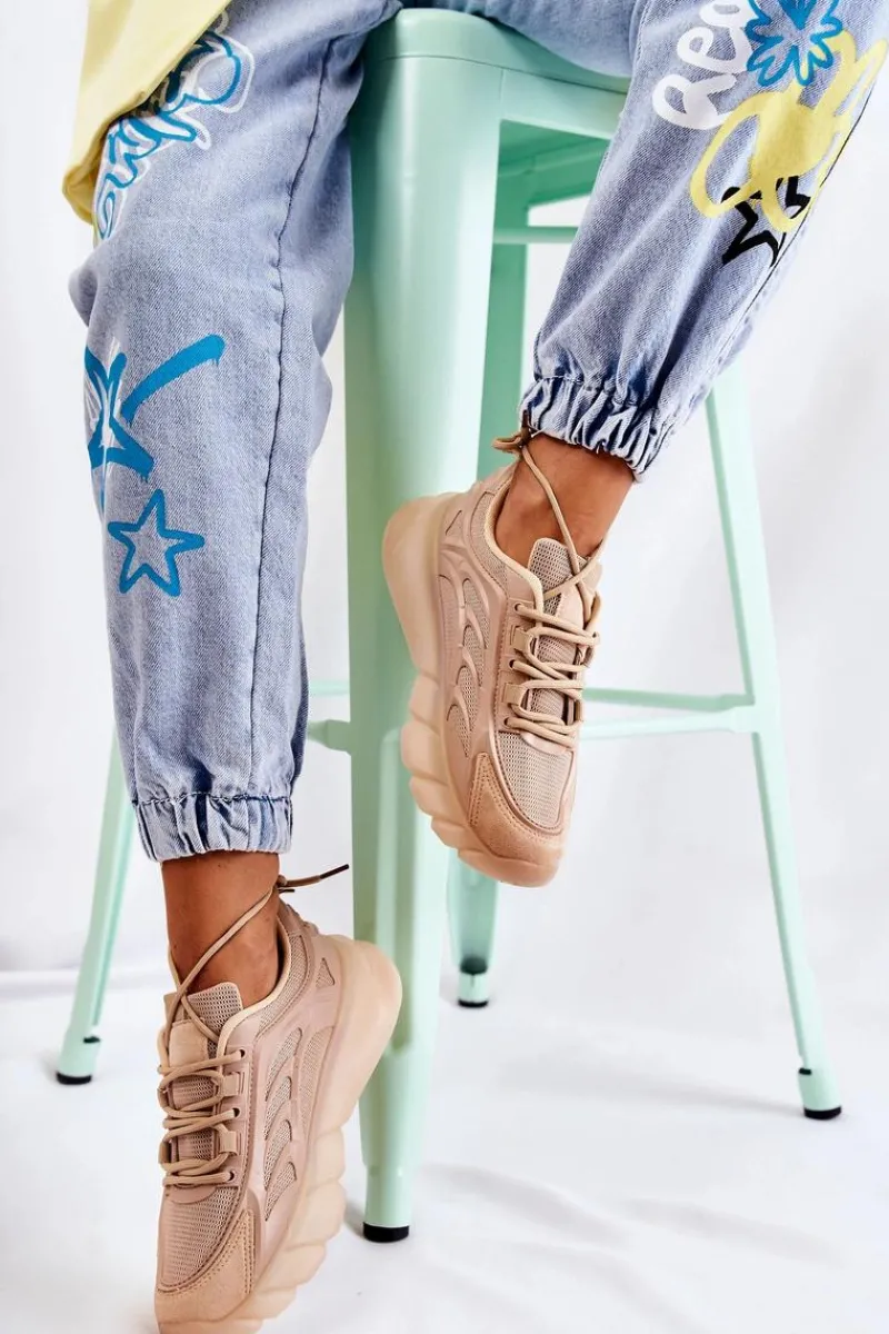 Sneakersy Damskie>Boto Modne Damskie Buty Sportowe Sneakersy Beżowe Sollero