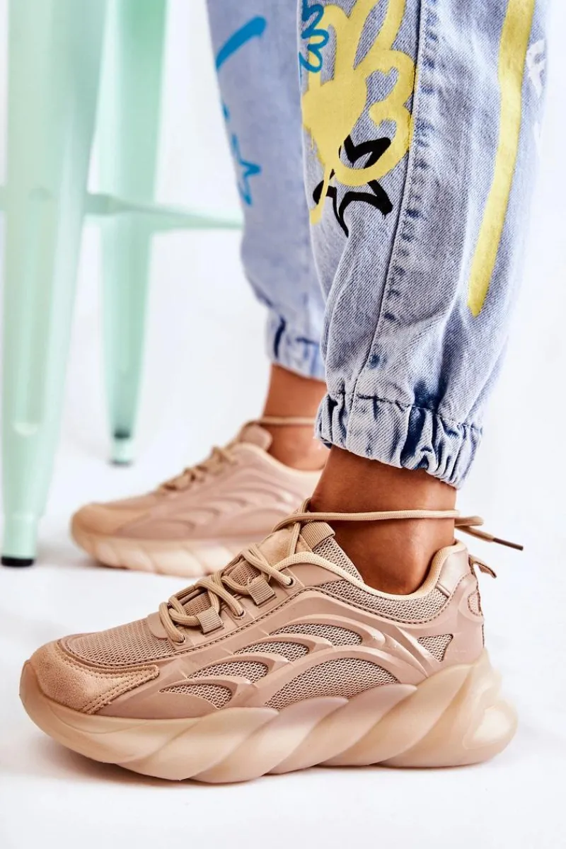 Sneakersy Damskie>Boto Modne Damskie Buty Sportowe Sneakersy Beżowe Sollero