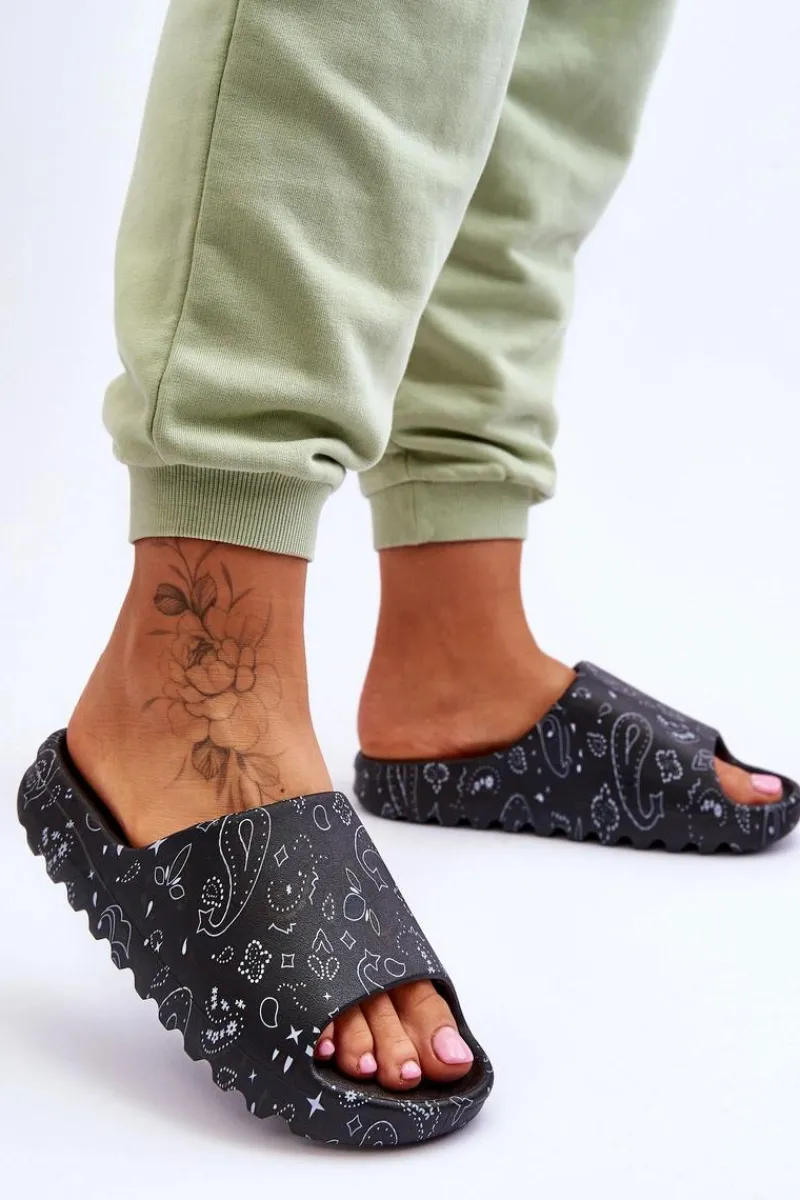 Hot Boto Modne Damskie Klapki Na Masywnej Platformie Czarne Lorette