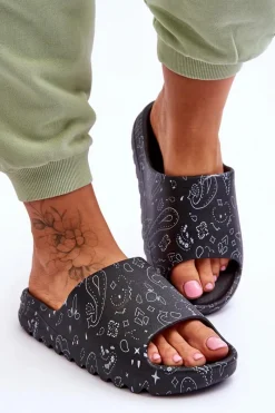 Hot Boto Modne Damskie Klapki Na Masywnej Platformie Czarne Lorette