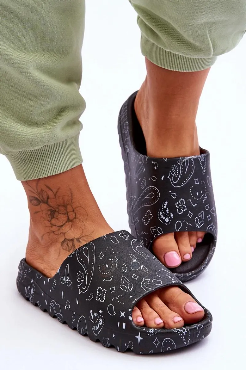 Hot Boto Modne Damskie Klapki Na Masywnej Platformie Czarne Lorette