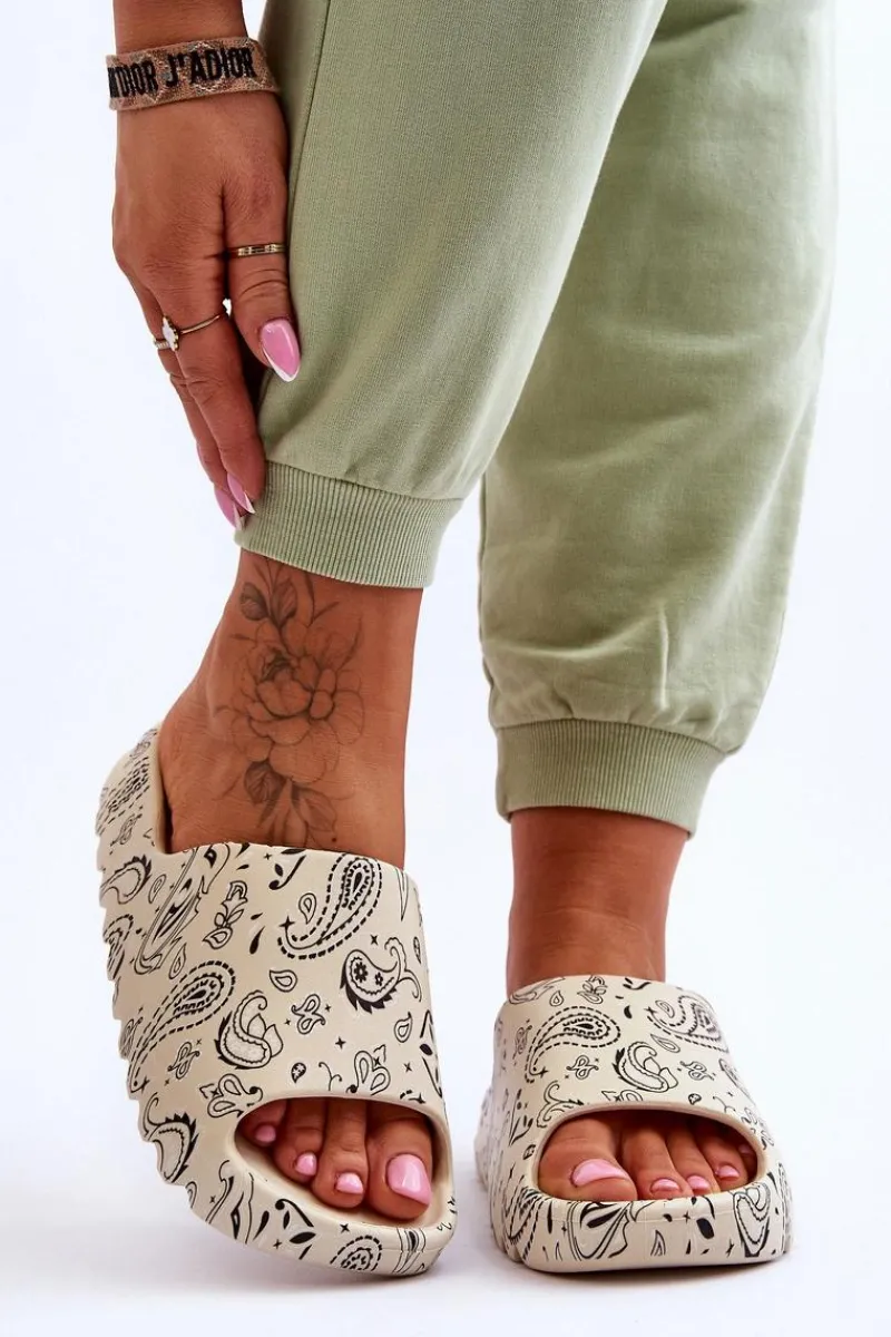Discount Modne Damskie Klapki Na Masywnej Platformie Beżowe Lorette Damskie Klapki Na Platformie