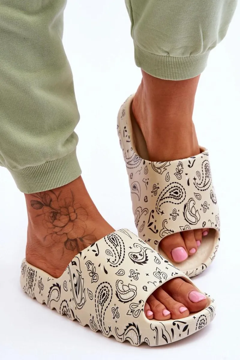 Discount Modne Damskie Klapki Na Masywnej Platformie Beżowe Lorette Damskie Klapki Na Platformie