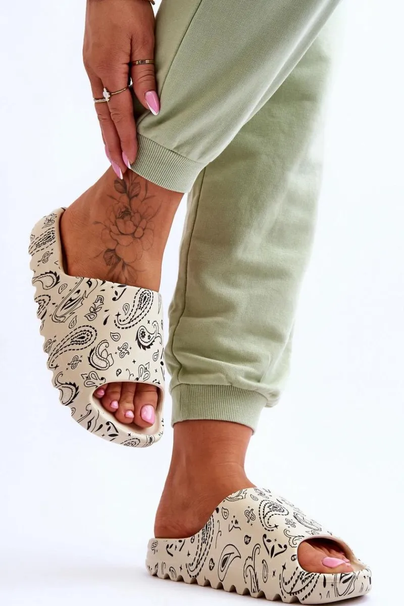 Discount Modne Damskie Klapki Na Masywnej Platformie Beżowe Lorette Damskie Klapki Na Platformie