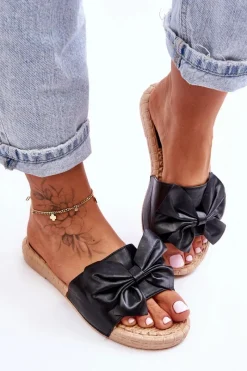 Hot Modne Damskie Klapki Z Kokardą Czarne Estera Damskie Klapki Damskie Klasyczne