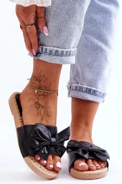 Hot Modne Damskie Klapki Z Kokardą Czarne Estera Damskie Klapki Damskie Klasyczne