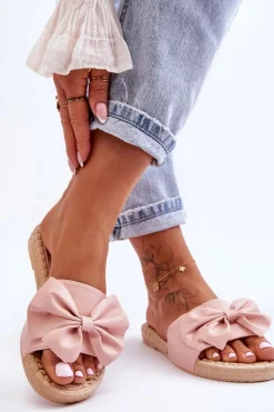 Hot Modne Damskie Klapki Z Kokardą Różowe Estera Damskie Klapki Damskie Klasyczne