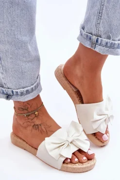 Klapki Damskie Klasyczne>Boto Modne Damskie Klapki Z Kokardą Białe Estera