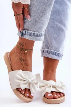 Klapki Damskie Klasyczne>Boto Modne Damskie Klapki Z Kokardą Białe Estera