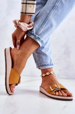 Best INBLU Modne Damskie Klapki Ze Sprzączką CP000031 Żółte