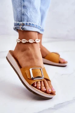 Best INBLU Modne Damskie Klapki Ze Sprzączką CP000031 Żółte