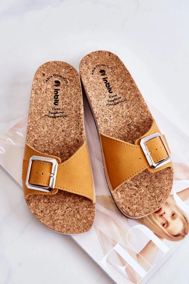 Best INBLU Modne Damskie Klapki Ze Sprzączką CP000031 Żółte