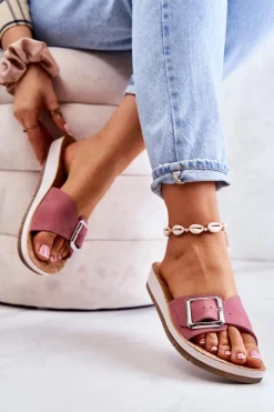 Online INBLU Modne Damskie Klapki Ze Sprzączką CP000031 Różowe