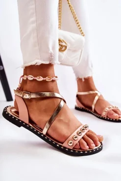 Sandały Płaskie>Boto Modne Damskie Sandały Z Dżetami Różowe Camalisa