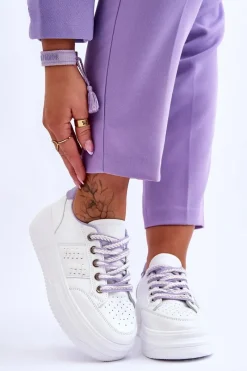 Best Boto Modne Damskie Sneakersy Na Platformie Biało-Fioletowe Claribel