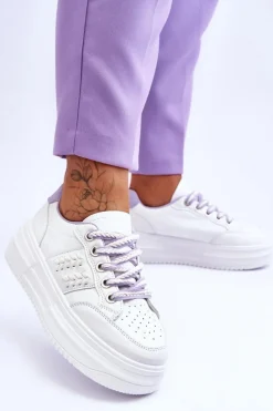 Best Boto Modne Damskie Sneakersy Na Platformie Biało-Fioletowe Claribel