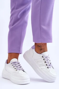 Best Boto Modne Damskie Sneakersy Na Platformie Biało-Fioletowe Claribel