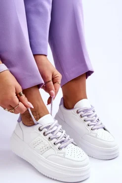Best Boto Modne Damskie Sneakersy Na Platformie Biało-Fioletowe Claribel