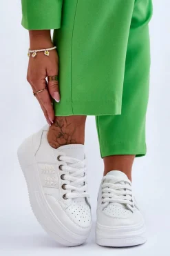 Discount Modne Damskie Sneakersy Na Platformie Białe Claribel Damskie Buty Sportowe Na Platformie|Sneakersy Damskie