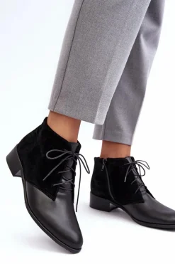 Online Boto Modne Damskie Sznurowane Botki Czarne Kefora