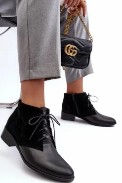 Online Boto Modne Damskie Sznurowane Botki Czarne Kefora